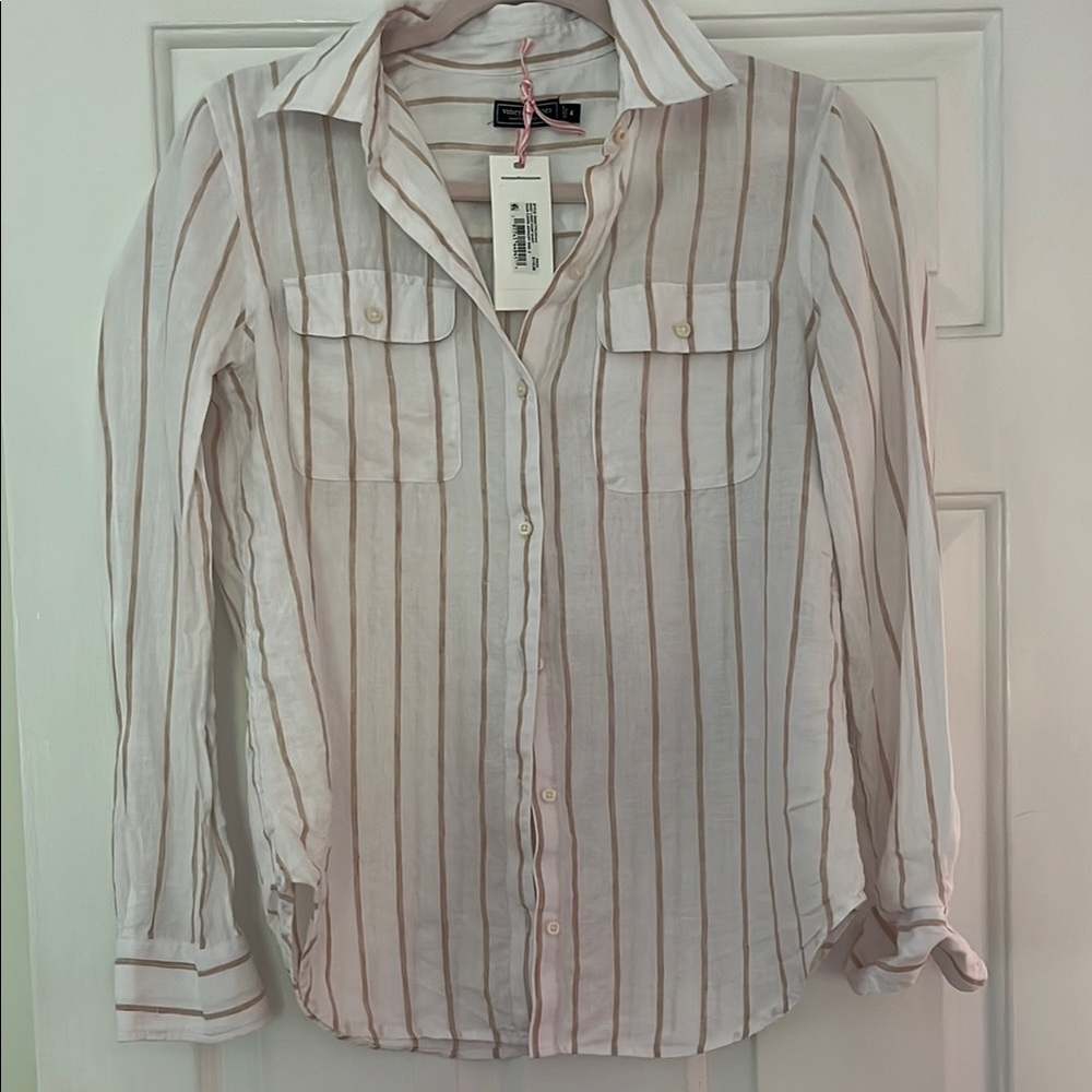 Vineyard Vines White and Tan Striped Shirt